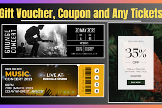design unique gift voucher, coupon and any tickets