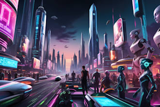 desing cyberpunk futuristic city illustration
