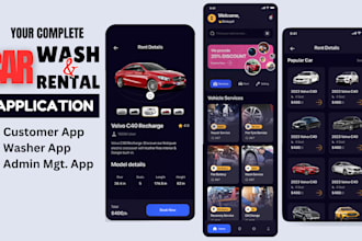 do car wash app, auto detailing, rental app turo uber ola lyft clone android ios