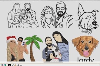 digitize outline embroidery of couples, pet, dog, cat in 1hr