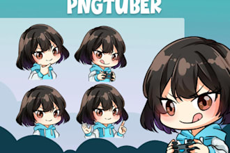 draw custom pngtuber for streams in anime style, live2d, vtuber, emotes, chibi