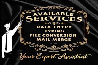 do virtual assistant, data entry, typing, PDF to word, excel, mail merging