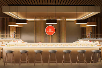 do interior design and render cafe, retail, commercial space