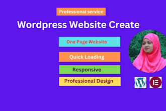 make your one page website with wordpress, elementor also clone webpage