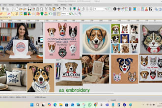 digitize outline embroidery and logo for pet, dog, and cat
