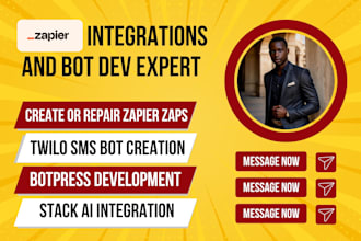 create, enhance and repair zapier zaps, twilio SMS bots, botpress, and stack ai