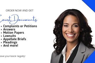 draft a complaint, petition, answer, motion, lawsuit, pleadings, appeal