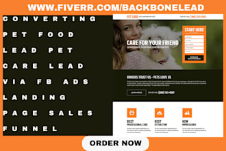 generate converting pet food lead pet care lead via fb ads landing page funnel