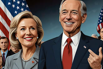 illustrate a custom funny political cartoon and caricature