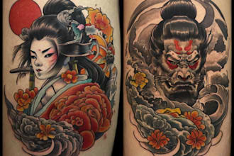 do awesome tattoo design in traditional japanese style