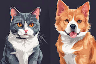 draw dog cat pet portrait vector illustration
