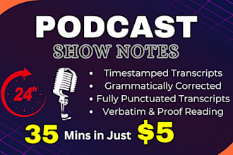 write podcast show notes, summary, and podcast transcription