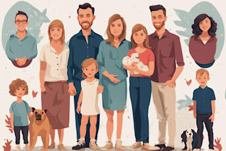 draw a vector art family portrait