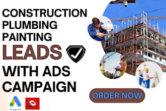 generate construction leads plumbing leads via google ads, construction website