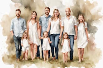 draw a family portrait with digital watercolor painting
