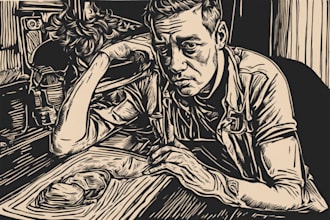 draw a custom portrait in linocut style