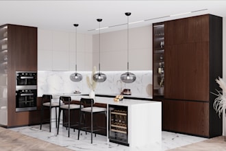 kitchen interior design and realistic 3d rendering