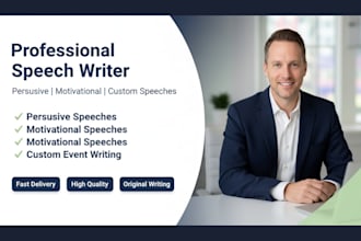 be your professional speech writer for persuasive or motivational speeches