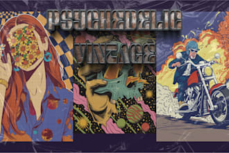 draw psychedelic vintage retro poster cover