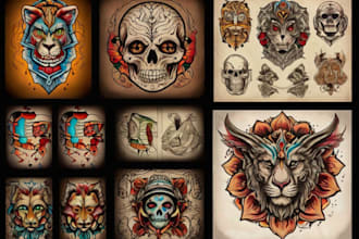 design line art traditional tattoo and tshirt design