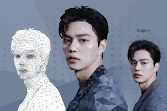 create a stunning, realistic polygon art, potrait for you