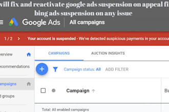 fix and reactivate google ads suspension issue on appeal, bing reinstatement