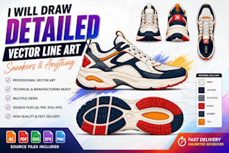 draw techpack of shoes for manufacturing