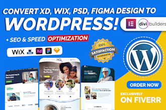 convert clone figma, squarespace, webflow, wix to wordpress website