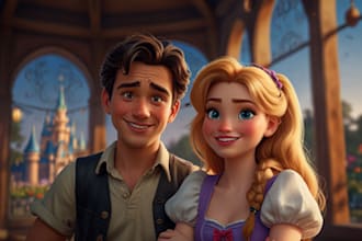 draw you cute disney couple portrait