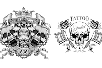 make skull tattoo artist logo with grunge vintage design t shirts