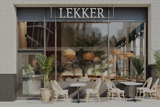 design and rendering for coffee shop, fast food, restaurant