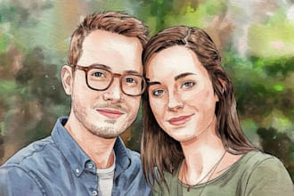 draw cute couple portrait watercolor illustration