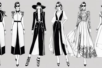 draw a beautiful fashion illustration, sketch, clothes