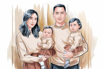 draw a family, couple or group portrait with digital watercolor painting