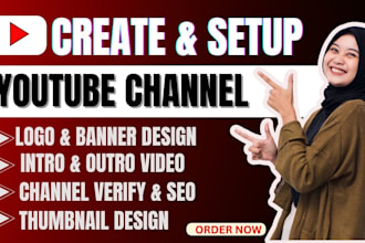 create and setup a youtube channel, logo, banner design art