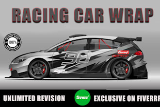 make wrap design of livery racing car, car wrap, vehicle wrap ,truck wrap design
