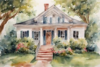 watercolor paint a house portrait