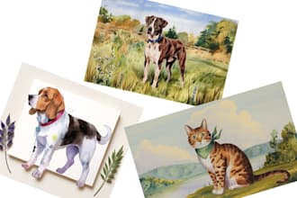 do custom watercolor pet portrait dog cat family portrait