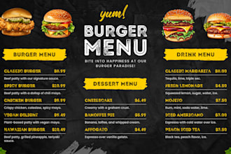 create amazing cafe, bar, food truck menu design