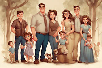 draw disney family portrait illustration