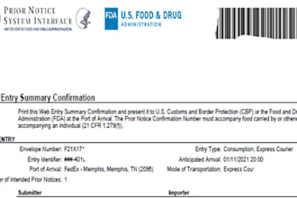 create fda prior notice confirmation document to import your goods to USA