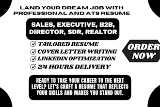 write ats resume for sales, director, senior, executive, svp, coo, ceo, finance