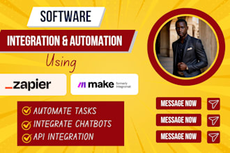 automate repetitive task chatbot API integration with zapier and make com expert