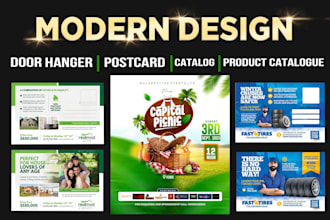 create door hanger, postcard design, product catalogue