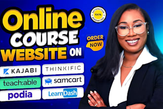 do online course website, sales page, kajabi website, thinkific website, podia