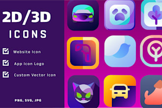 design unique 2d and 3d custom icons set