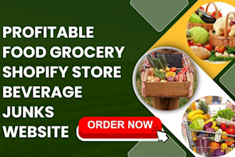 design profitable food grocery shopify store beverage vegan junks website farmer