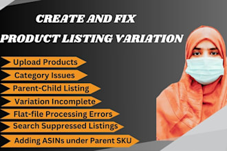 create amazon fba product listing and variation or fix listing error