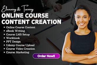 do ebook online course content, udemy course upload, video course, lesson plan