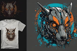 create tshirt design animal in robotic and mecha style